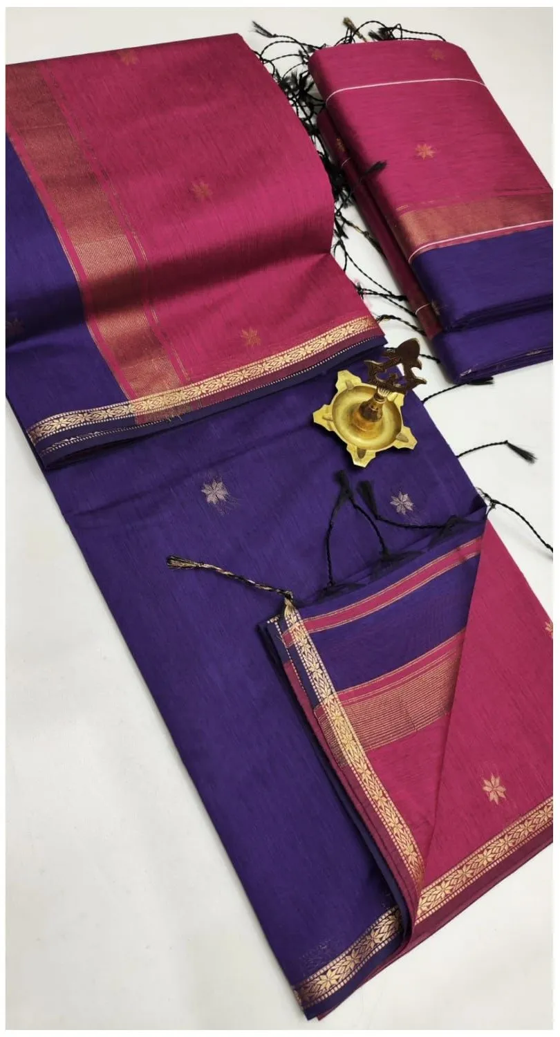 Maheshwari Zari Butta Contrast Pallu Saree